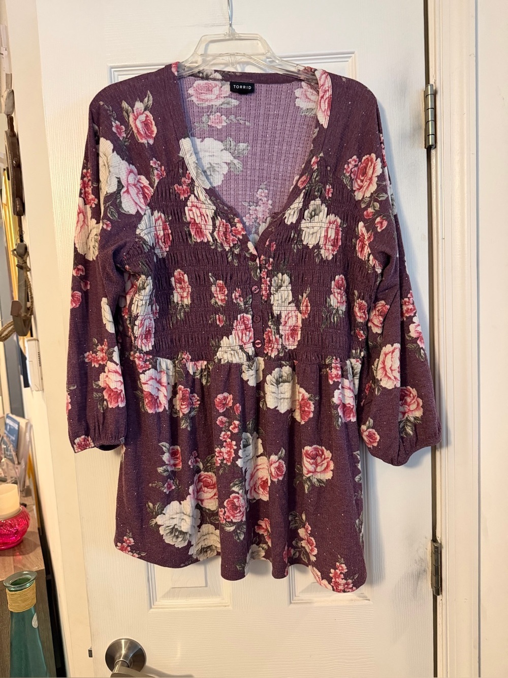 Torrid Plum Floral Smocked Peplum Blouse